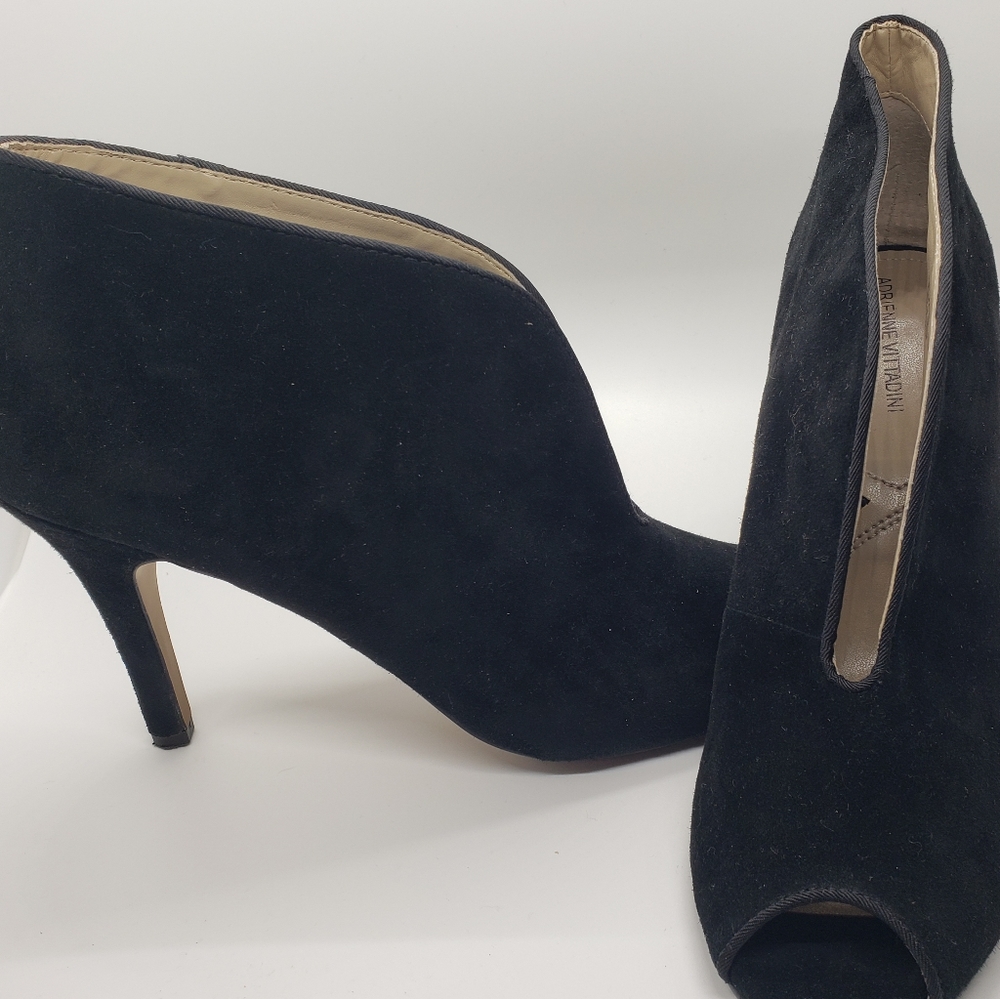 Black Suede Leather Bootie-style Peep Toe 2 3/4 inch heels